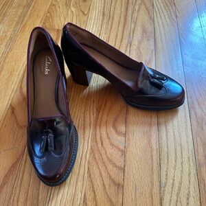 Clarks Leather Chunky Loafer Heels